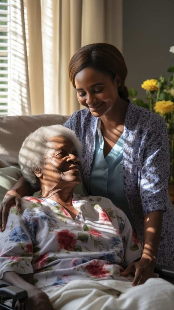 senior patient receiving care from caregiver at home